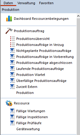 Software-Navigation für Modul Produktion